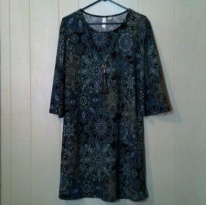 Blue Mandala Print Dress w/detachable Necklace